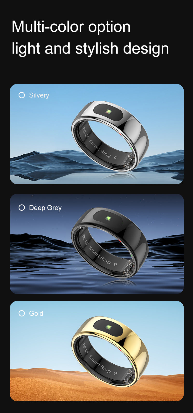 YEESH - R08 Smart Ring – Smart Hälsoring med Pulsmätare, SpO₂, Sömnmätning, Stressmätning och Aktivitetsspårning