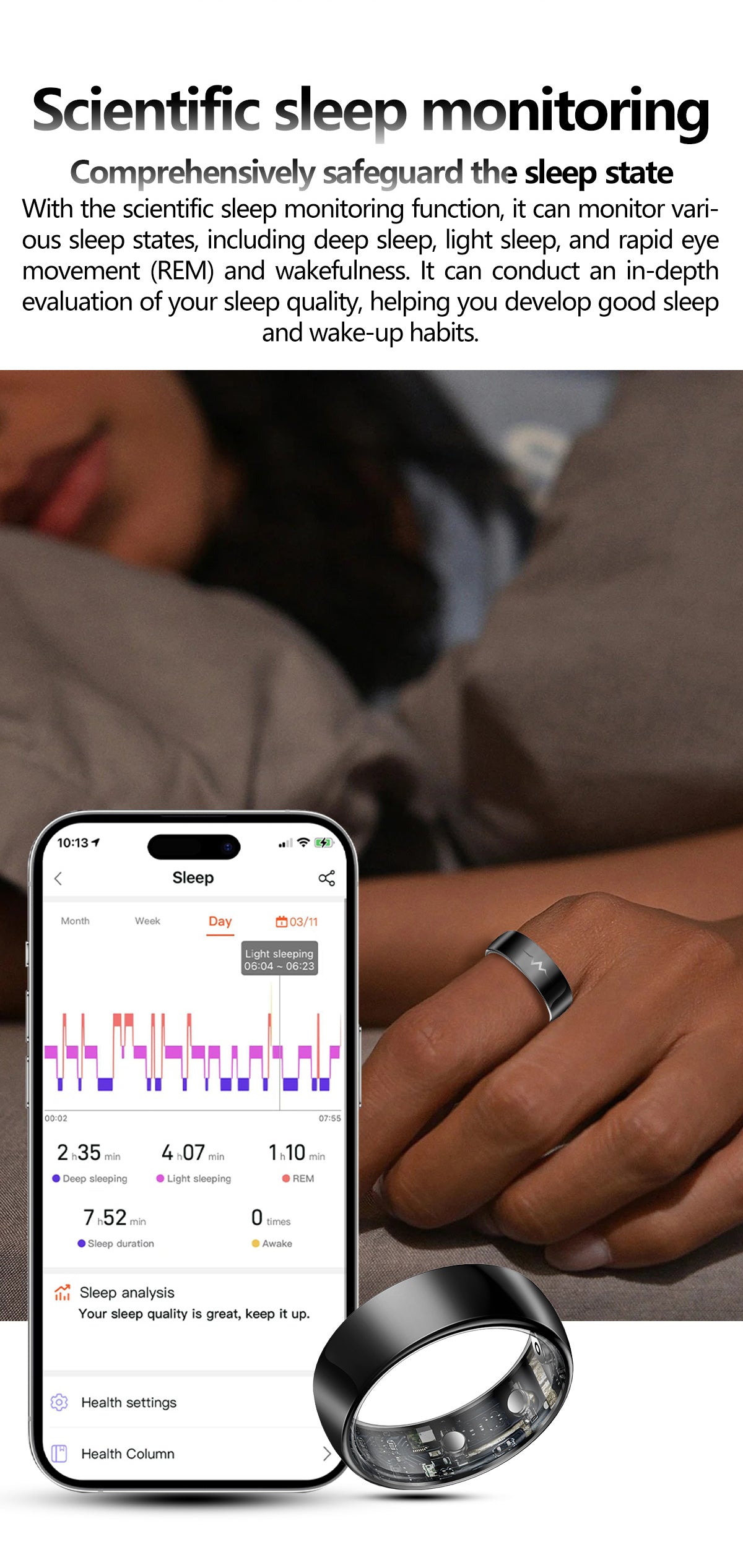 YEESH - Q520 Smart Ring – Premium Hälsoring med ECG, Pulsmätning, AI Hälsomonitorering och 5 ATM Vattentålighet