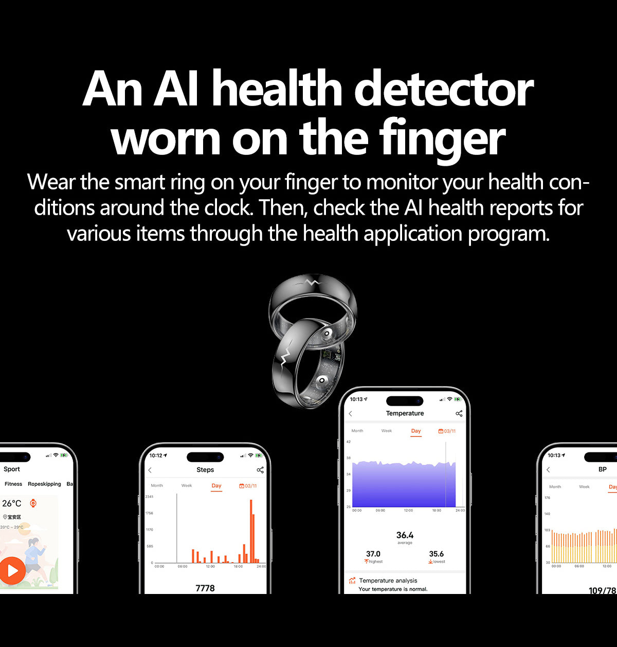 YEESH - Q520 Smart Ring – Premium Hälsoring med ECG, Pulsmätning, AI Hälsomonitorering och 5 ATM Vattentålighet