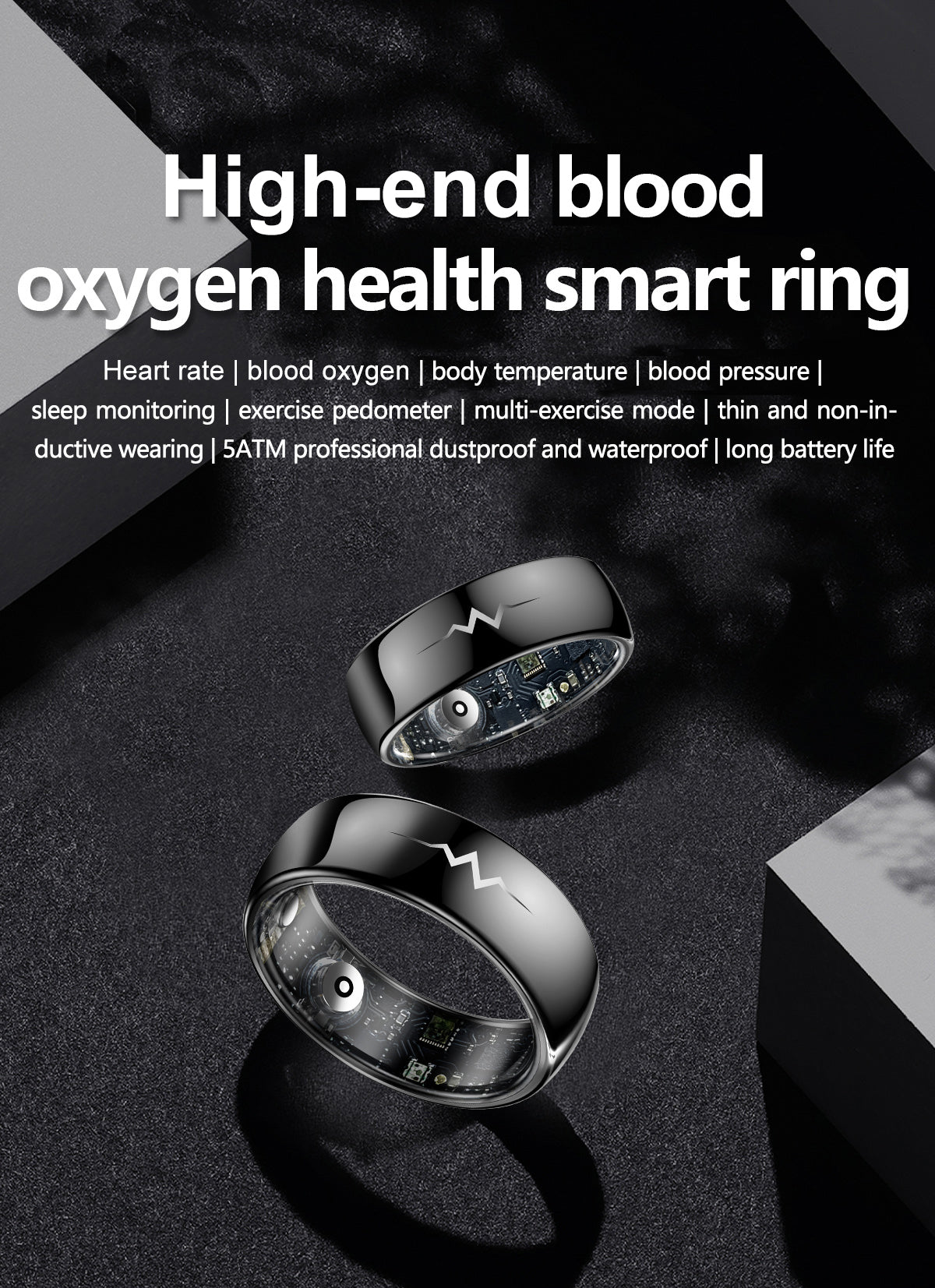 YEESH - Q520 Smart Ring – Premium Hälsoring med ECG, Pulsmätning, AI Hälsomonitorering och 5 ATM Vattentålighet