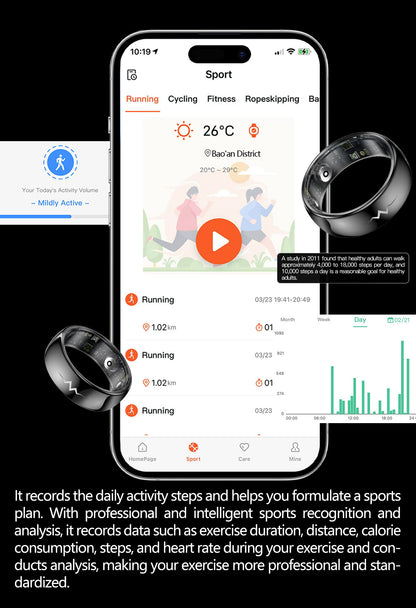 YEESH - Q520 Smart Ring – Premium Hälsoring med ECG, Pulsmätning, AI Hälsomonitorering och 5 ATM Vattentålighet