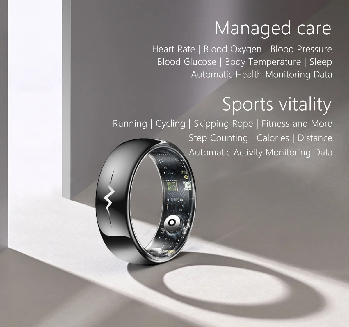 YEESH - Q520 Smart Ring – Premium Hälsoring med ECG, Pulsmätning, AI Hälsomonitorering och 5 ATM Vattentålighet