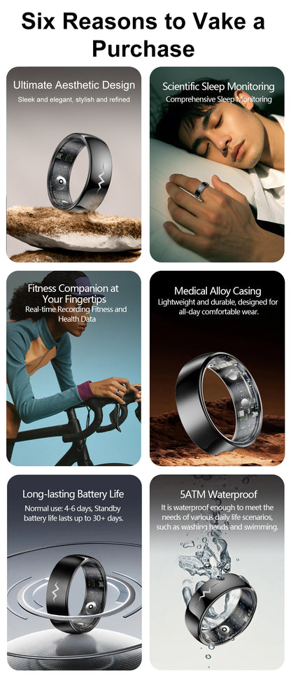 YEESH - Q520 Smart Ring – Premium Hälsoring med ECG, Pulsmätning, AI Hälsomonitorering och 5 ATM Vattentålighet