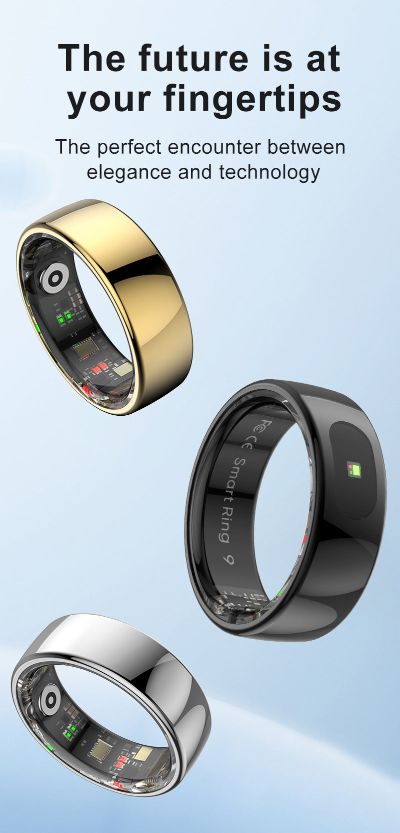 YEESH - R08 Smart Ring – Smart Hälsoring med Pulsmätare, SpO₂, Sömnmätning, Stressmätning och Aktivitetsspårning