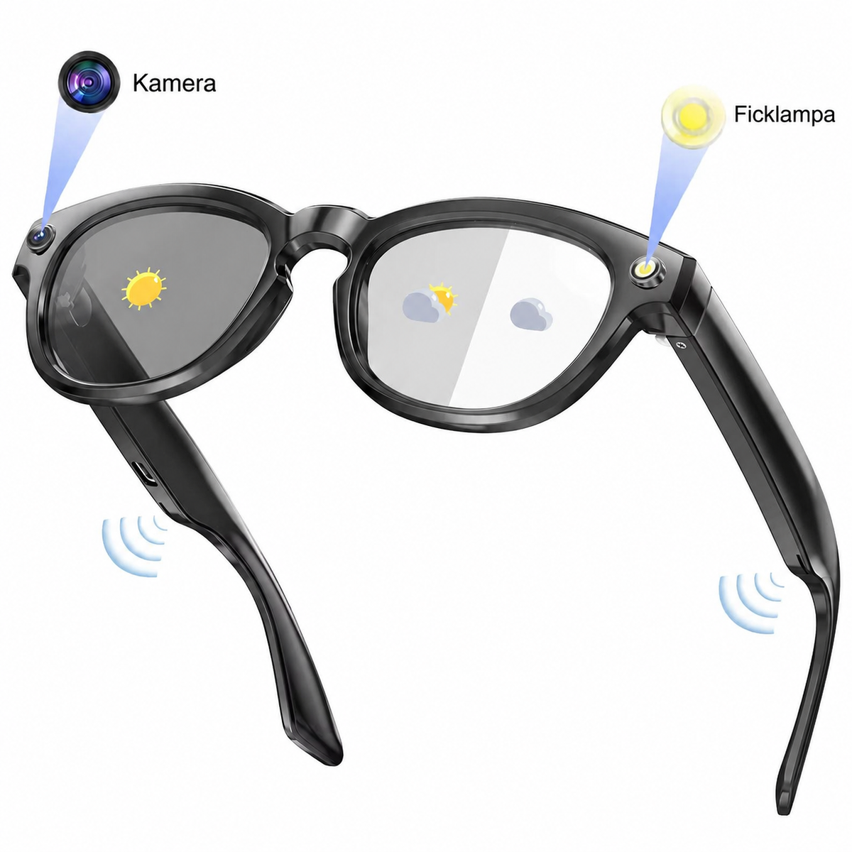 YEESH - GS380 AI Smart Glasses – Smarta Glasögon med HD-kamera, AI-assistent, Bluetooth & LED-lampa
