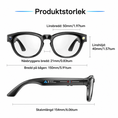 YEESH - GS380 AI Smart Glasses – Smarta Glasögon med HD-kamera, AI-assistent, Bluetooth & LED-lampa