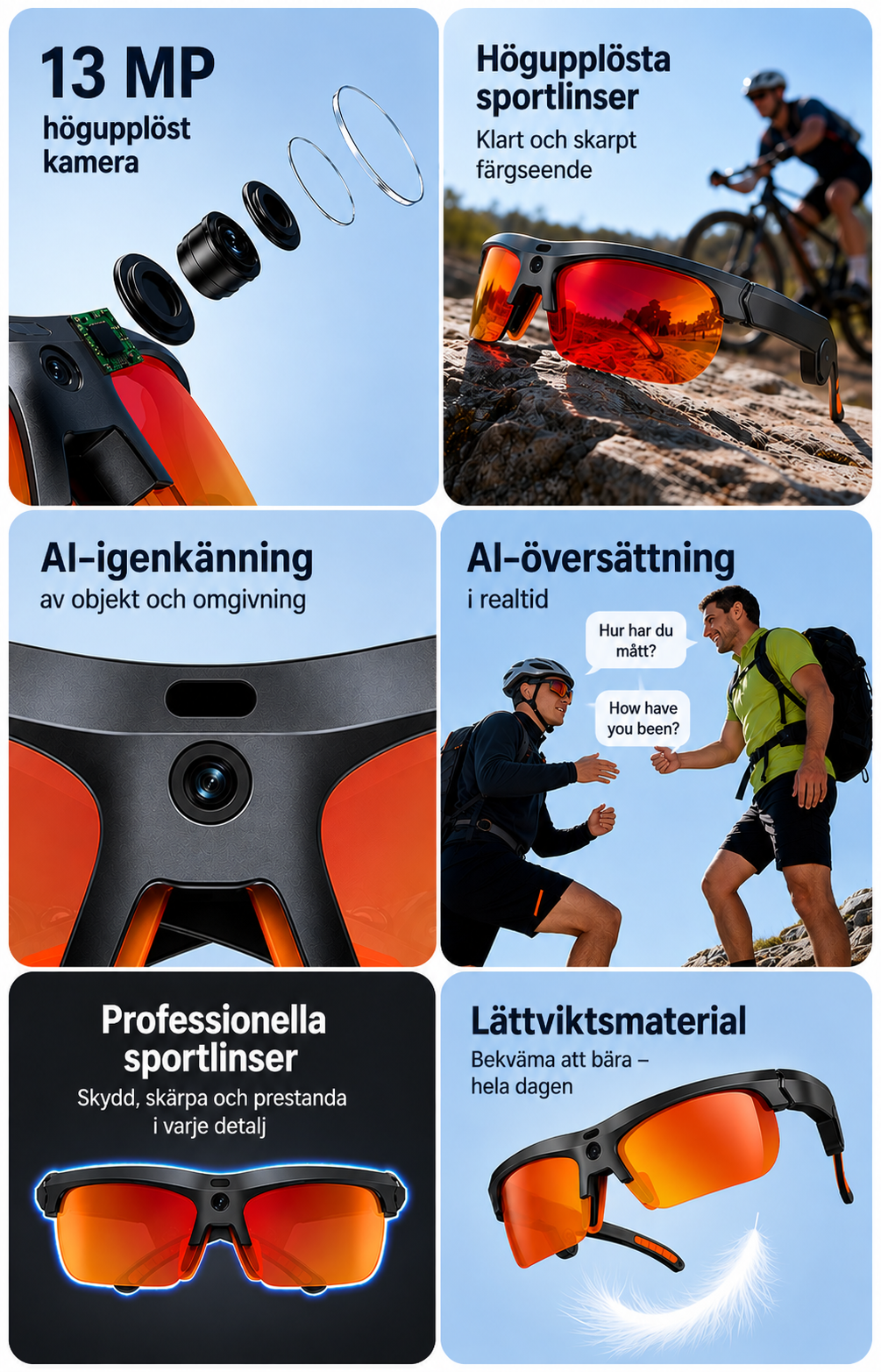 YEESH - E08 AI Smart Glasses – Premium Smarta Glasögon med 13 MP-kamera, Wi-Fi 6, AI-assistent & Realtidsöversättning