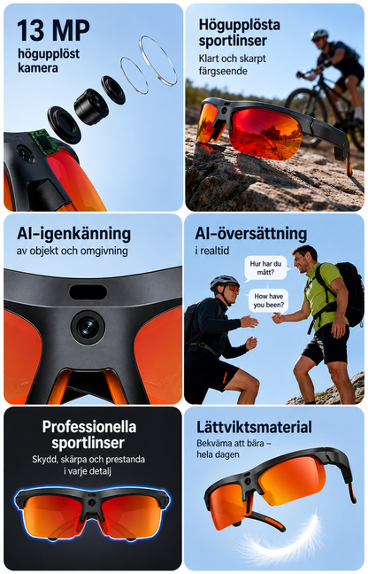 YEESH - E08 AI Smart Glasses – Premium Smarta Glasögon med 13 MP-kamera, Wi-Fi 6, AI-assistent & Realtidsöversättning