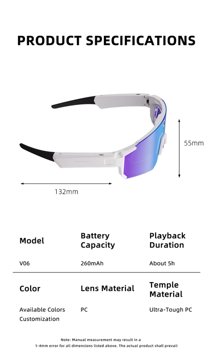YEESH - SOLIS AI-sportglasögon med 8 MP HD-kamera, Bluetooth & Handsfree