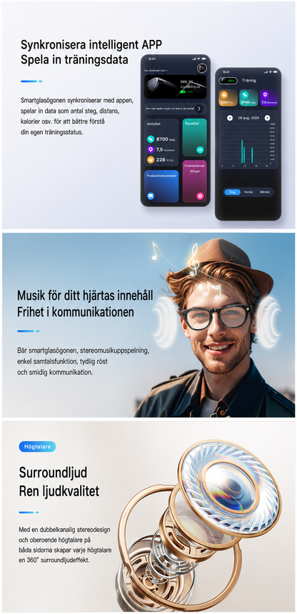 YEESH - GS380 AI Smart Glasses – Smarta Glasögon med HD-kamera, AI-assistent, Bluetooth & LED-lampa